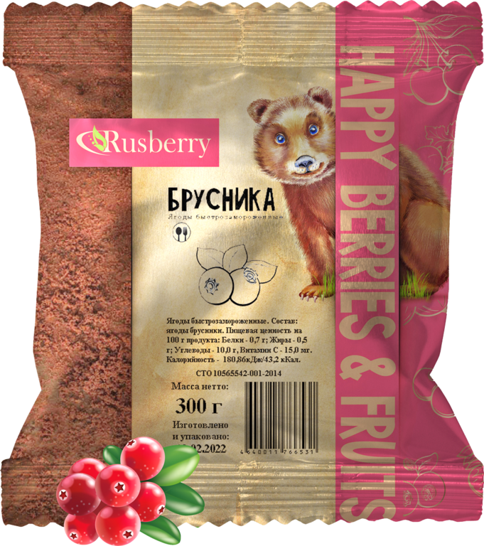 Брусника «Rusberry» быстрозамороженная, 300 г