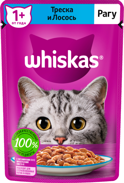 Влажный корм «Whiskas» рагу с треской и лососем, 75 г