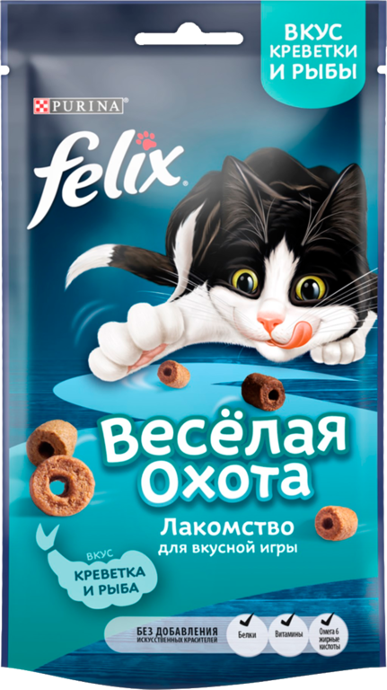 Лакомство для кошек «Felix» Веселая охота, вкус креветки и рыбы, 50 г