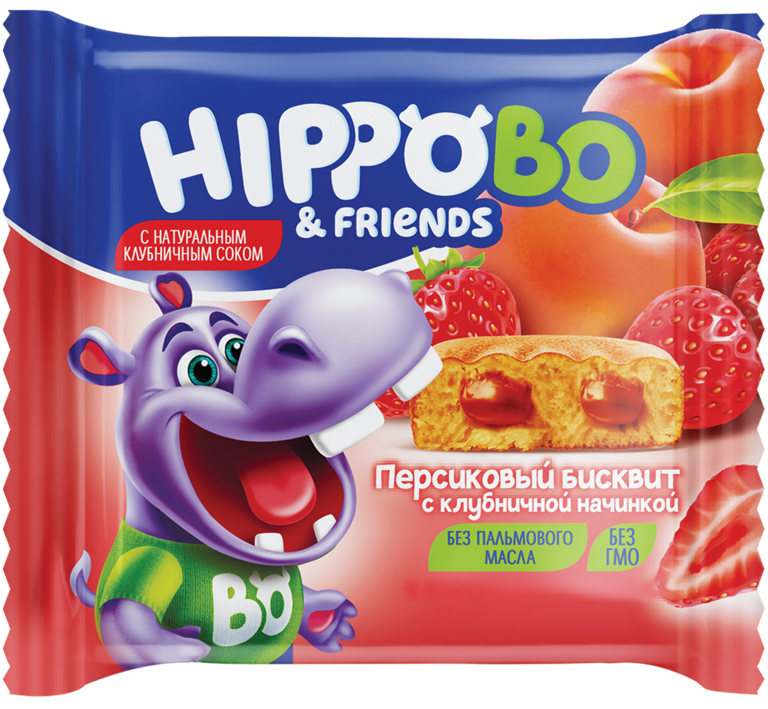 Пирожное бисквитное «HIPPOBO» персиковое с клубничной начинкой, 32 г