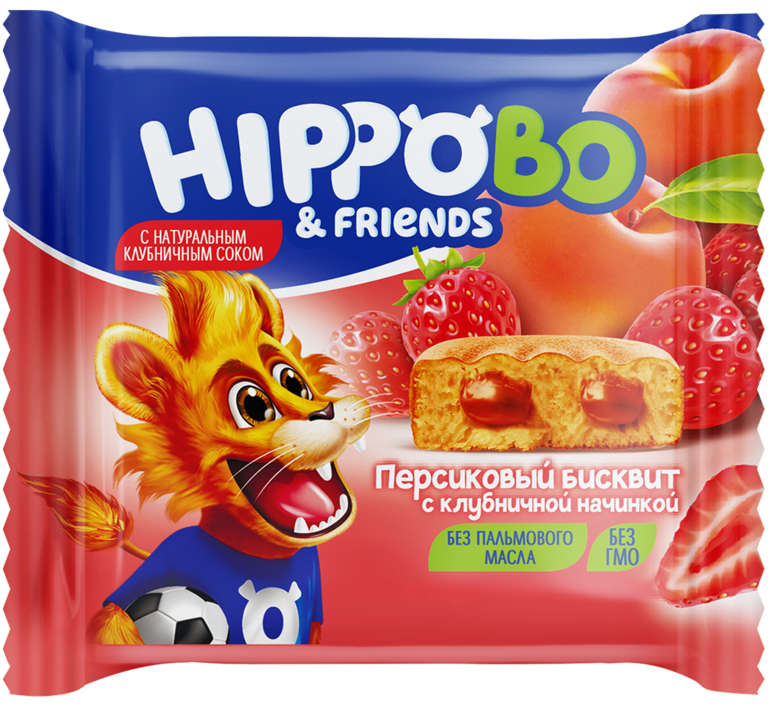 Пирожное бисквитное «HIPPOBO» персиковое с клубничной начинкой, 32 г
