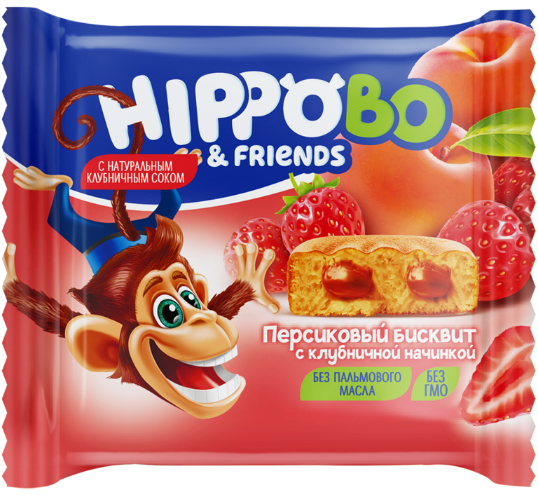 Пирожное бисквитное «HIPPOBO» персиковое с клубничной начинкой, 32 г