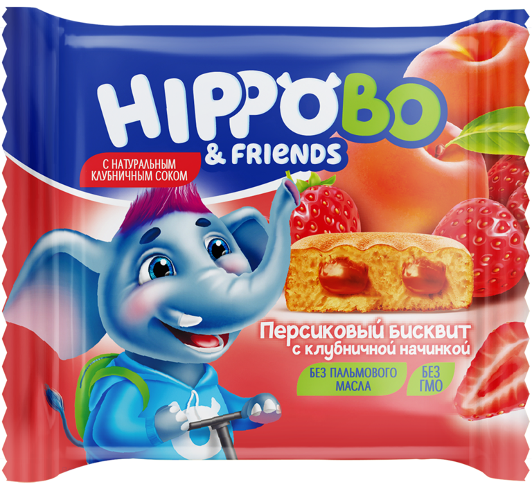 Пирожное бисквитное «HIPPOBO» персиковое с клубничной начинкой, 32 г