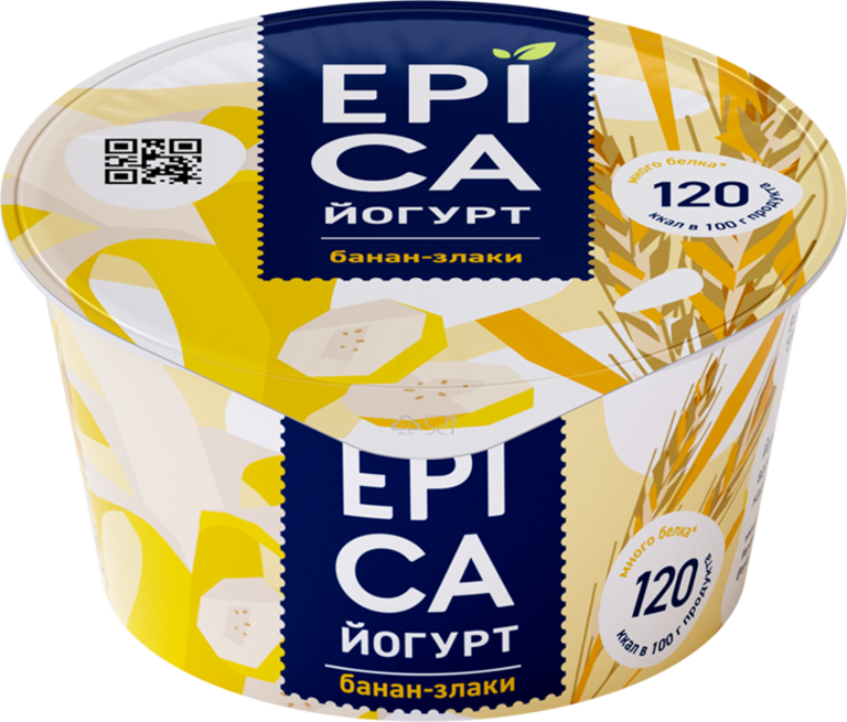 Йогурт 4.9% «Epica» Банан и злаки, 190 г