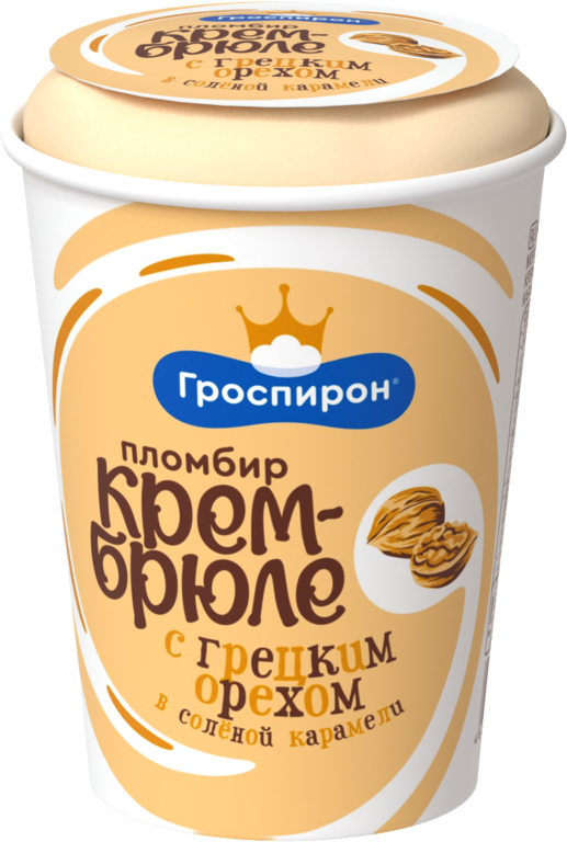 Мороженое «Гроспирон» пломбир Крем-брюле с грецким орехом в соленой карамели, 70 г