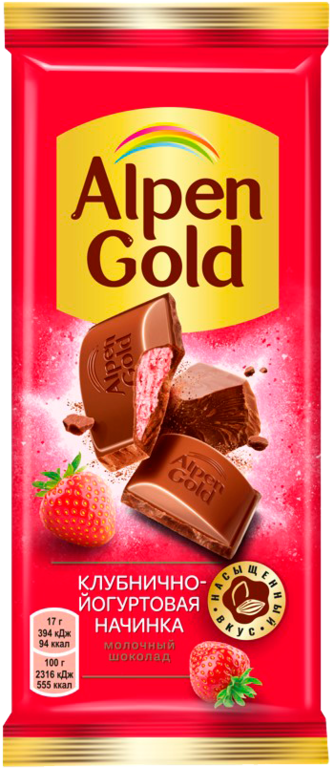 Шоколад «Alpen Gold» молочный Клубника с йогуртом, 85 г