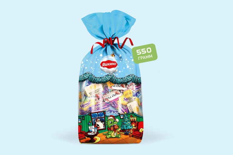 Новогодний набор «Яшкино» Мешочек с конфетами зеленый прозрачный, 550 г