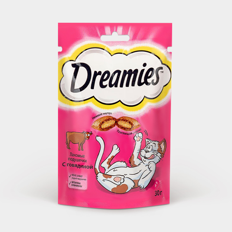Лакомство для кошек «Dreamies» подушечки с говядиной, 30 г