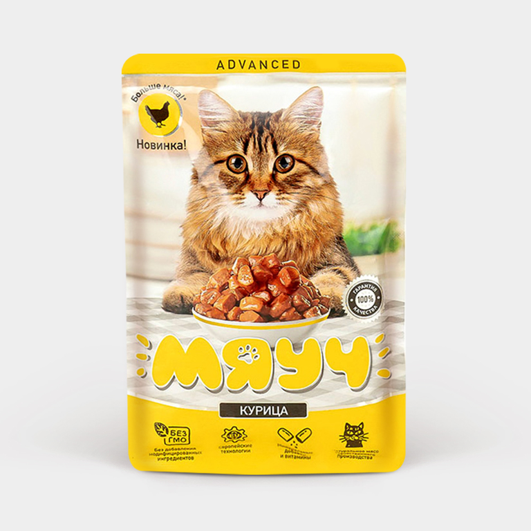 Влажный корм для кошек «Мяуч Advanced» кусочки в соусе с курицей, 85 г
