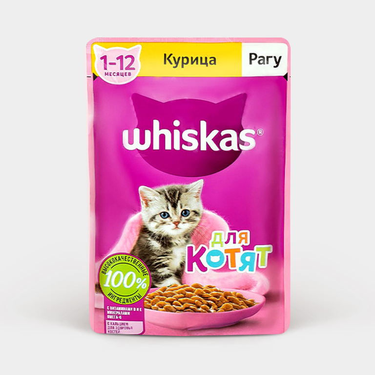 Влажный корм для котят «Whiskas» рагу с курицей, 75 г