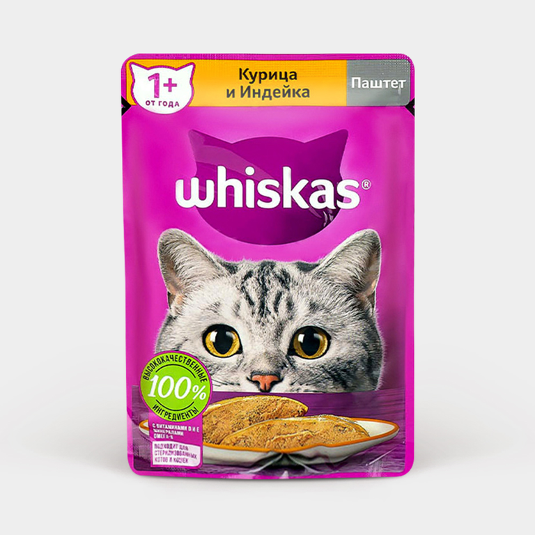 Влажный корм для кошек «Whiskas» паштет с курицей и индейкой, 75 г