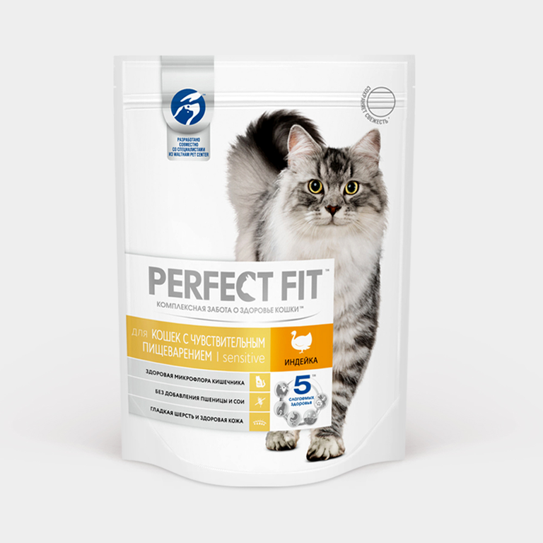 Сухой корм «Perfect Fit» для кошек с чувствительным пищеварением, индейка, 650 г