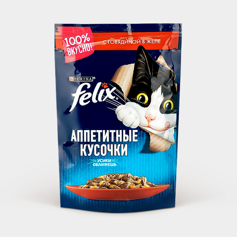 Влажный корм для кошек «Felix» Говядина в желе, 85 г