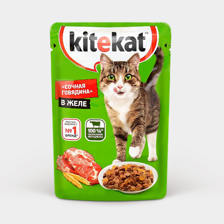 Влажный корм для кошек «Kitekat» «Сочная говядина» в желе, 85 г