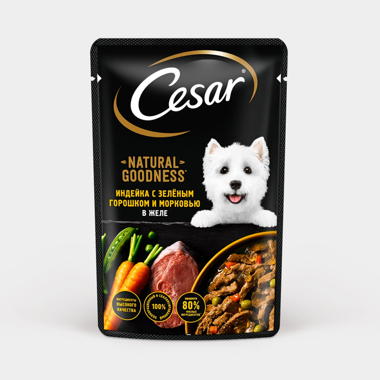 Корм для собак «Cesar. Natural Goodness» с индейкой, горошком и морковью в желе, 80 г