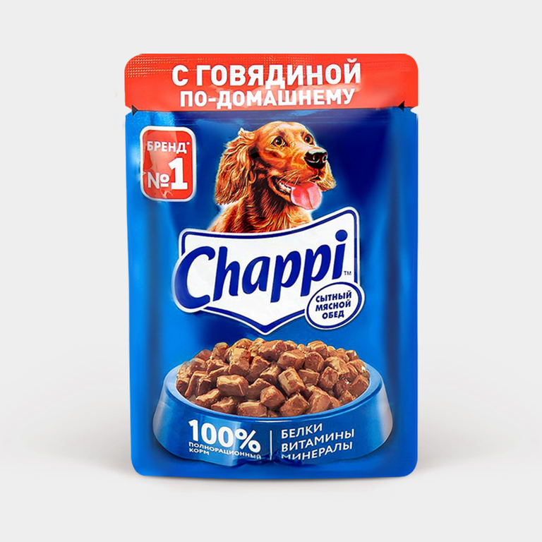 Корм для собак влажный «Chappi» «Сытный мясной обед» Говядина по-домашнему, 85 г
