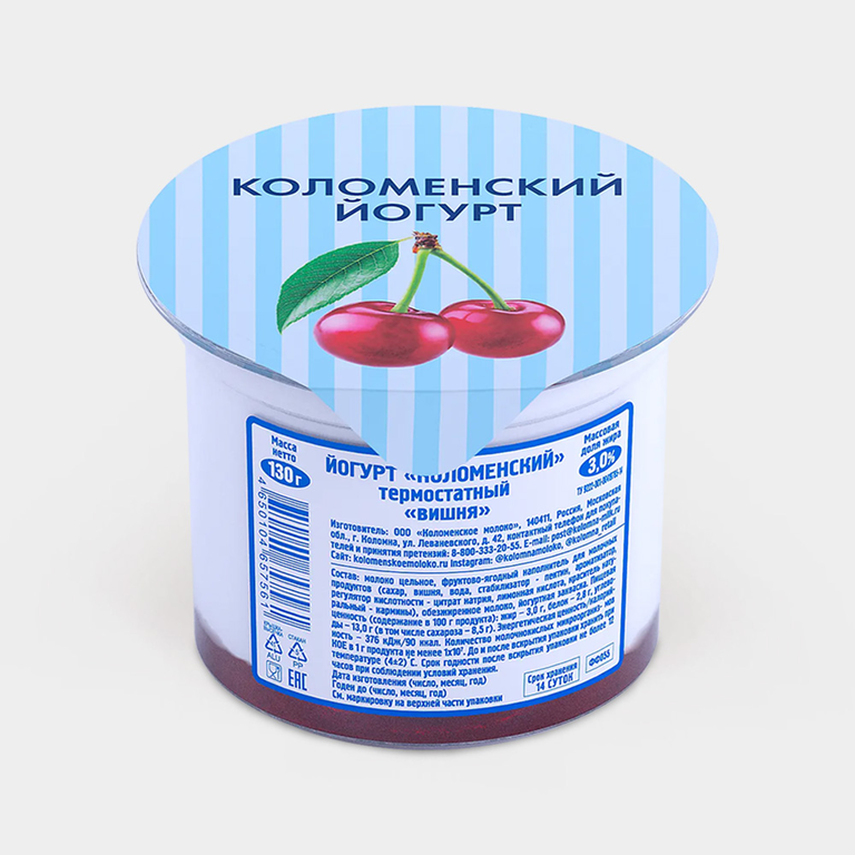 Йогурт 3% «Коломенский» термостатный, вишня, 130 г