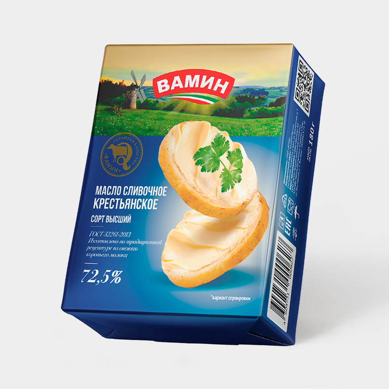 Масло сливочное 72.5% «Вамин» крестьянское, 180 г