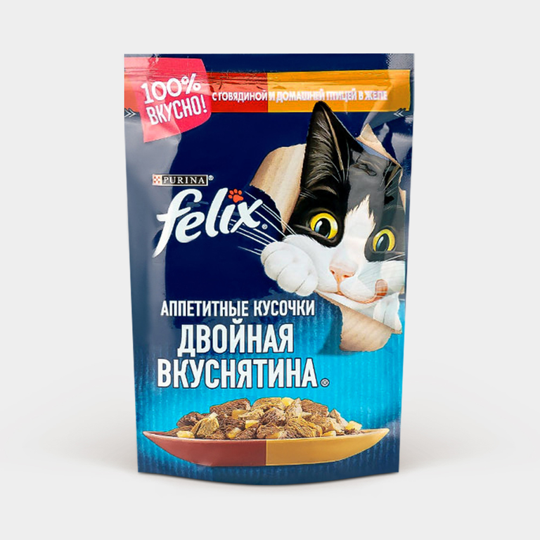 Корм для кошек «Felix» Аппетитные кусочки. Говядина и домашняя птица в желе, 75 г