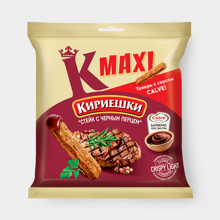 Сухарики «Кириешки Maxi» со вкусом стейка с черным перцем и соусом барбекю «Calve», 50 г