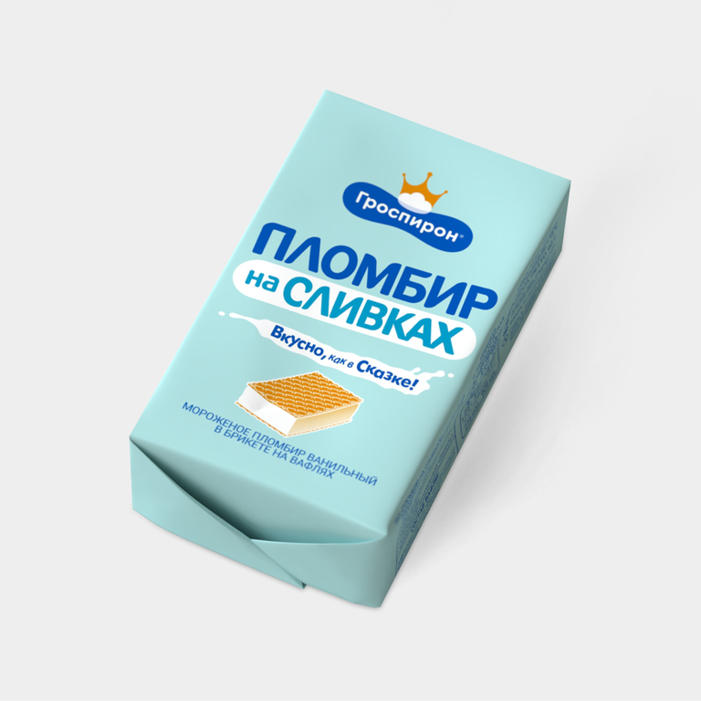 Мороженое «ООО ФМ "Гроспирон"» Пломбир на сливках в брикете, 90 г