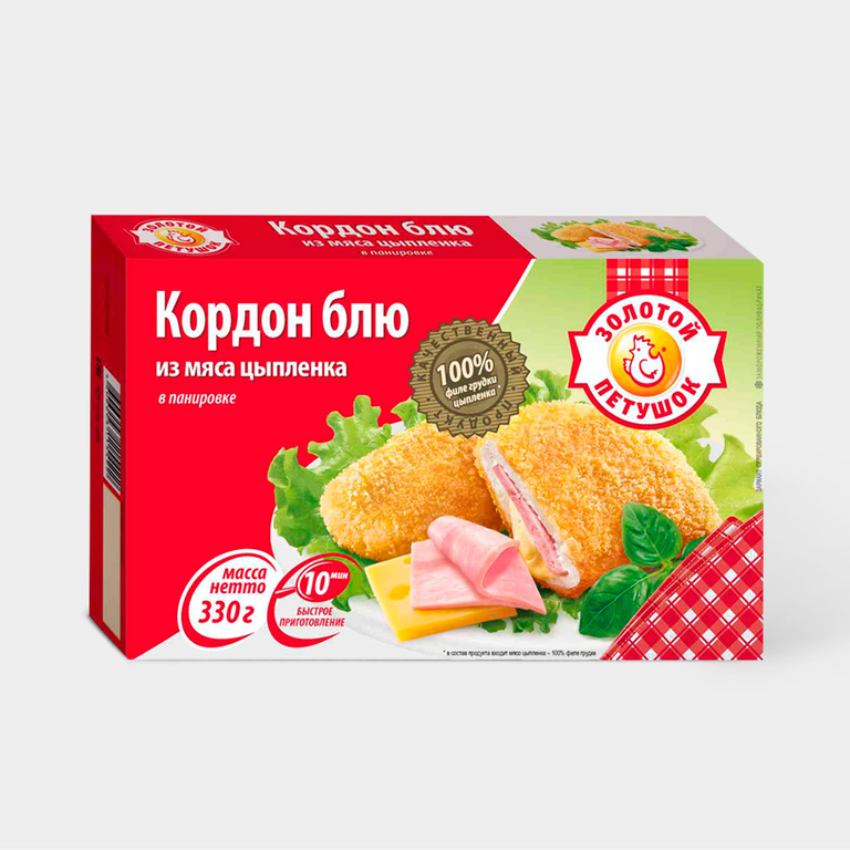 Кордон блю из мяса цыпленка «Золотой петушок» в панировке, 330 г