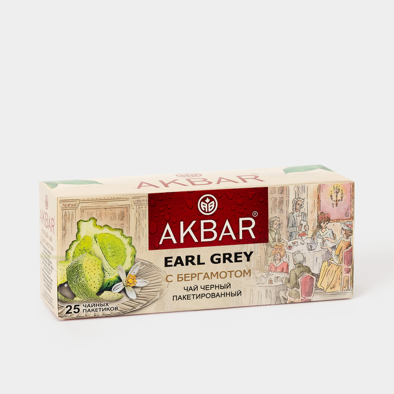 Чай черный «Akbar» Earl Grey с бергамотом, 25 пакетиков, 50 г