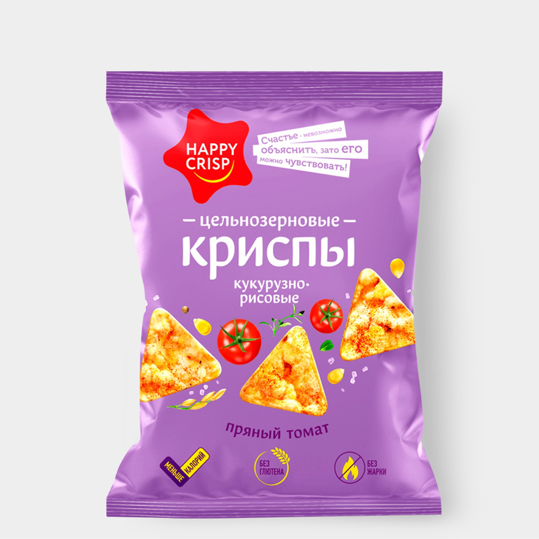 Чипсы цельнозерновые «HAPPY CRISP» кукурузно-рисовые «Пряный томат», 50 г