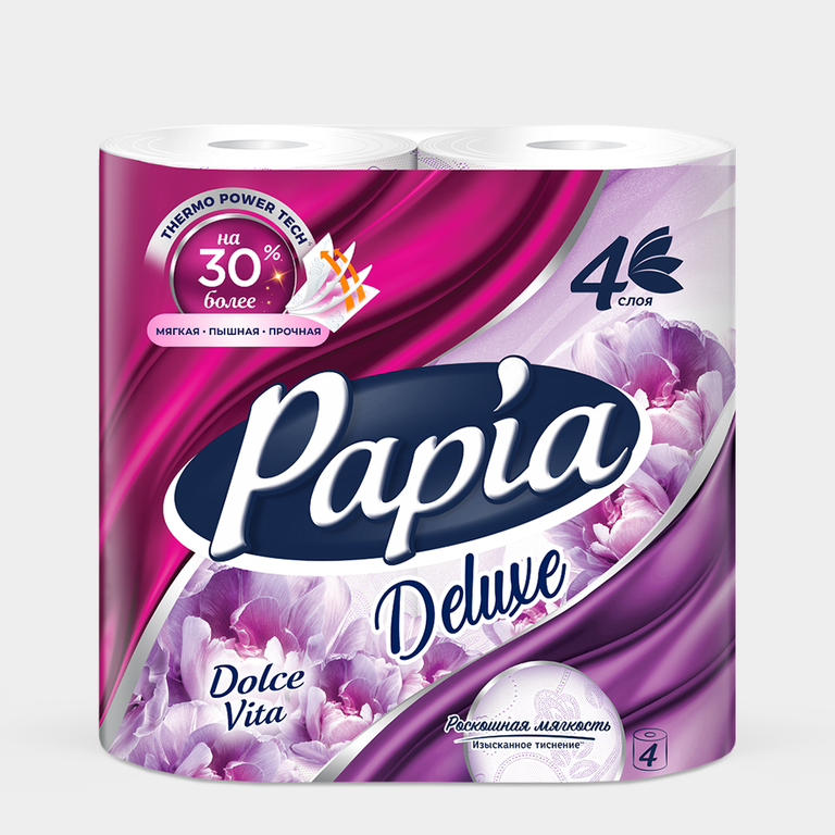 Бумага туалетная «Papia» Deluxe Dolce Vita, четырехслойная, 4 шт.