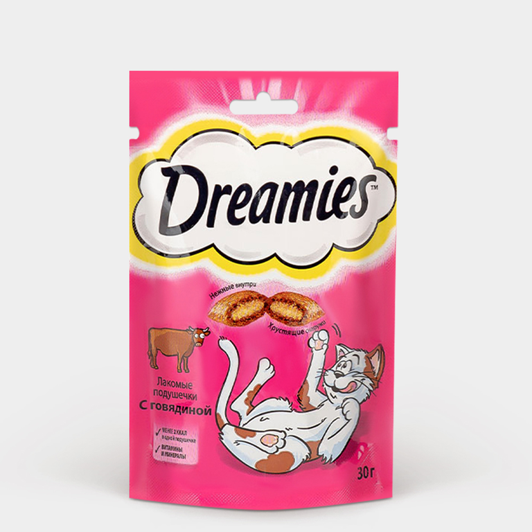 Лакомство для кошек «Dreamies» подушечки с говядиной, 30 г