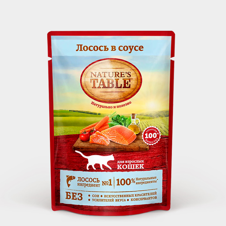 Влажный корм для кошек «NATURE'S TABLE» лосось в соусе, 85 г