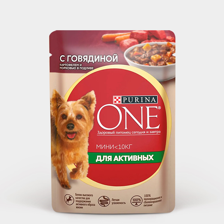 Корм для собак «Purina ONE» С говядиной, картофелем и морковью в подливе, 85 г