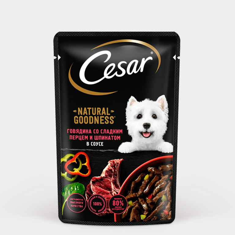 Корм для собак «Cesar. Natural Goodness» с говядиной, паприкой и шпинатом в соусе, 80 г