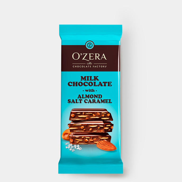 Шоколад молочный «O'Zera» Milk chocolate with Almonds salt caramel, 90 г