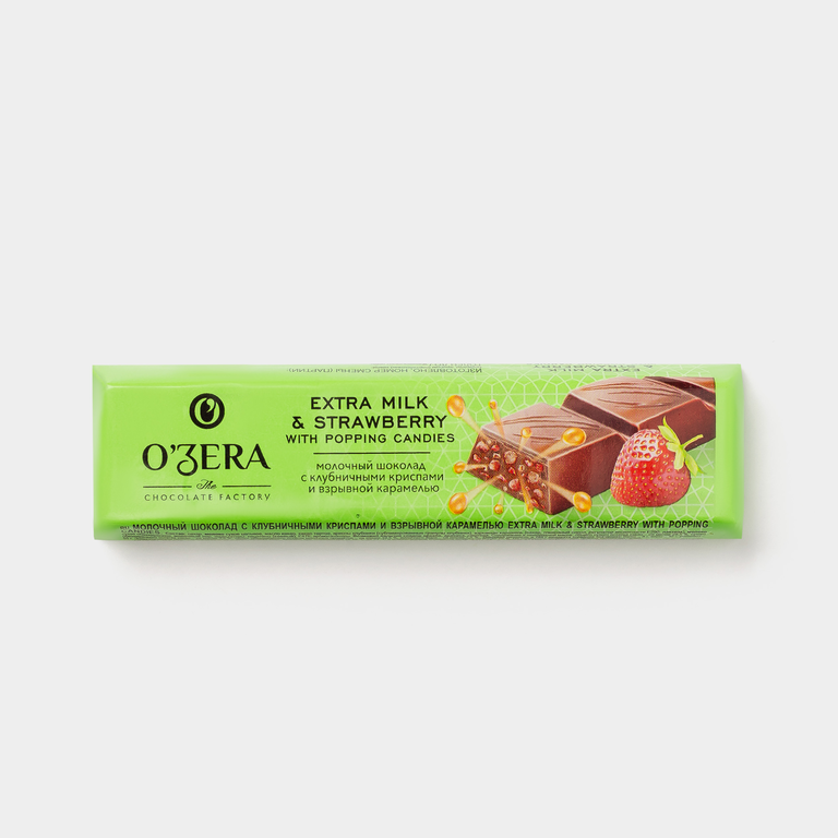 Шоколадный батончик «O'Zera» Extra milk & Strawberry with popping candy, 45 г