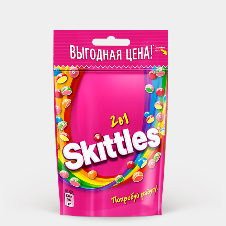 Конфеты жевательные «Skittles» в сахарной глазури 2 в 1, 70 г