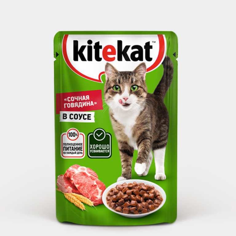 Влажный корм для кошек «Kitekat» «Сочная говядина» в соусе, 85 г