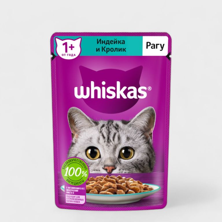 Влажный корм для кошек «Whiskas» рагу с кроликом и индейкой, 85 г