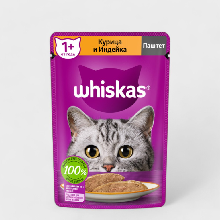 Влажный корм для кошек «Whiskas» Паштет из курицы с индейкой, 85 г