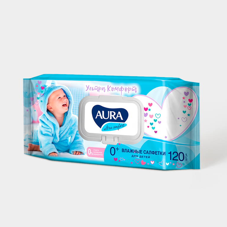 Влажные салфетки «Aura Ultra comfort» с экстрактом алоэ и витамином Е, 120 шт