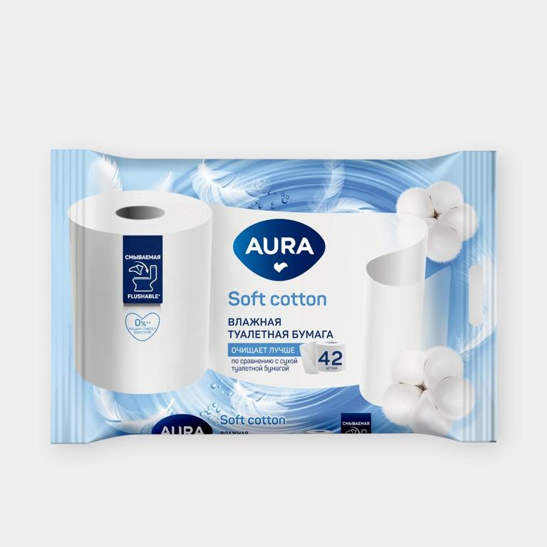 Влажная туалетная бумага «Aura» Soft, 42шт