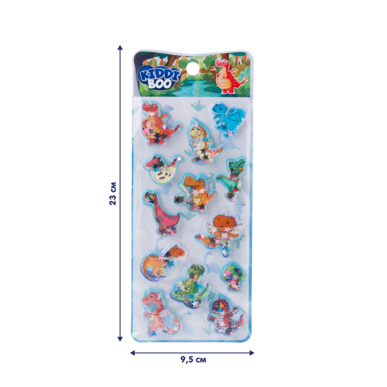 Объемные наклейки «Мир динозавров» с плавающими блестками Объемные наклейки «Мир динозавров» с плавающими блестками