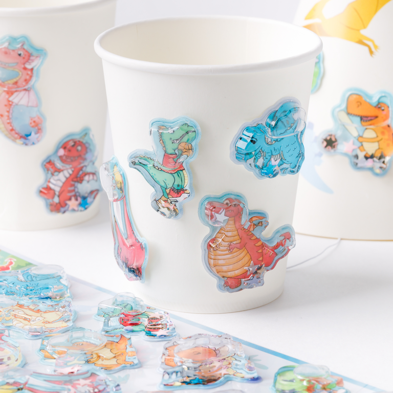 Объемные наклейки «Мир динозавров» с плавающими блестками Объемные наклейки «Мир динозавров» с плавающими блестками