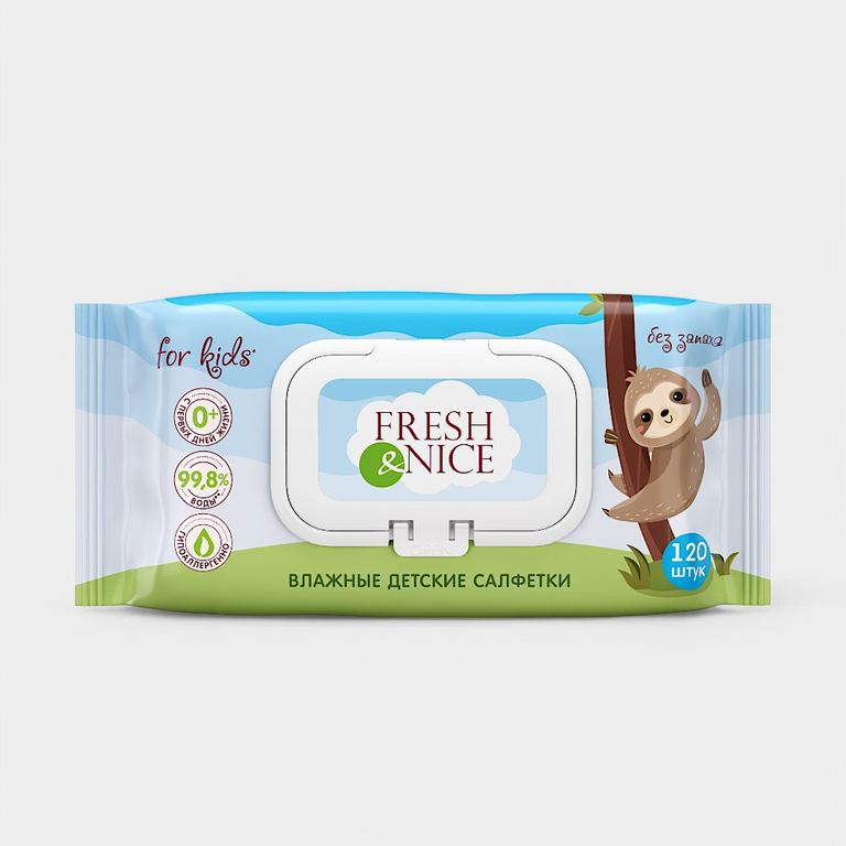 Салфетки влажные детские «Fresh&Nice» без запаха, 120 шт