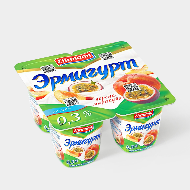 Йогуртный продукт 0.3% «Эрмигурт» «Легкий», персик-маракуйя, 100 г