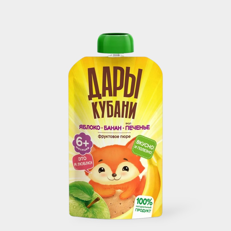 Пюре фруктовое «Дары Кубани» Яблоко, банан, печенье, 90 г