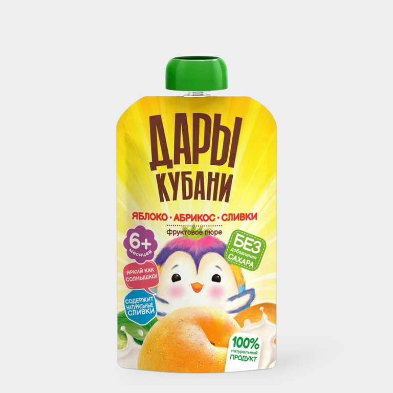 Пюре фруктовое «Дары Кубани» яблочно-абрикосовое со сливками, 90 г