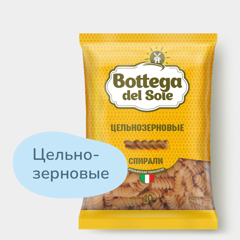 Макаронные изделия «Bottega del Sole» Спирали, цельнозерновые, 400 г Макаронные изделия «Bottega del Sole» Спирали, цельнозерновые, 400 г