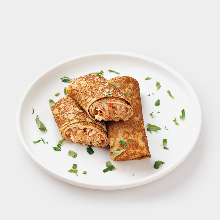 Блины с мясным фаршем, сладким перцем и моцареллой, 200 г Блины с мясным фаршем, сладким перцем и моцареллой, 200 г